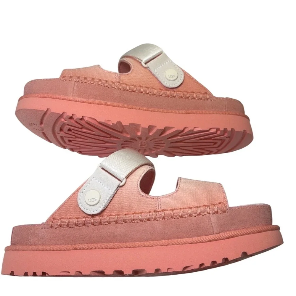UGG Women's Platform Slide Sandals in Coral Pink and Ivory